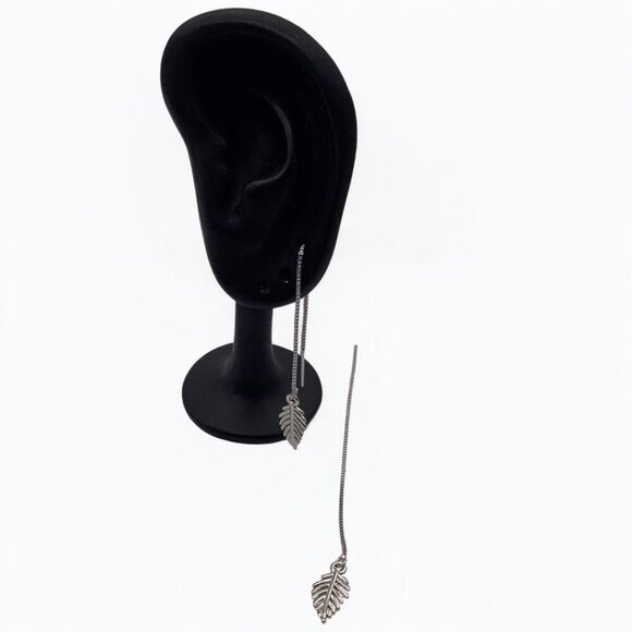 Feather Threader Earrings Long Chain Drop Dangle 925 Silver Leaf Elegant - Picture 1 of 7